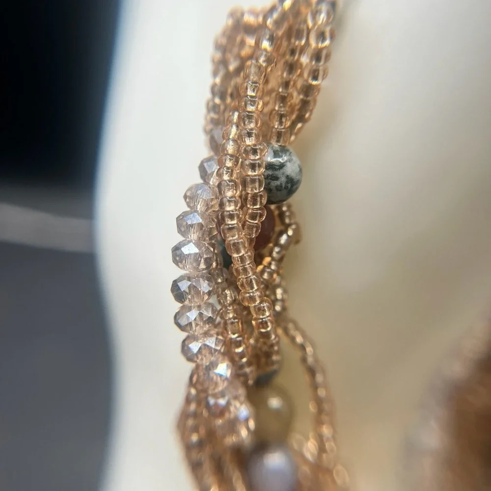 Vintage Y2K Multi-Strand Agate Natural Stone Bracelet Seed Beads Boho‎ Statement